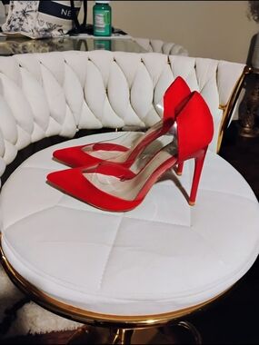 Zara Red Pointed Clear-Side Stiletto Heels